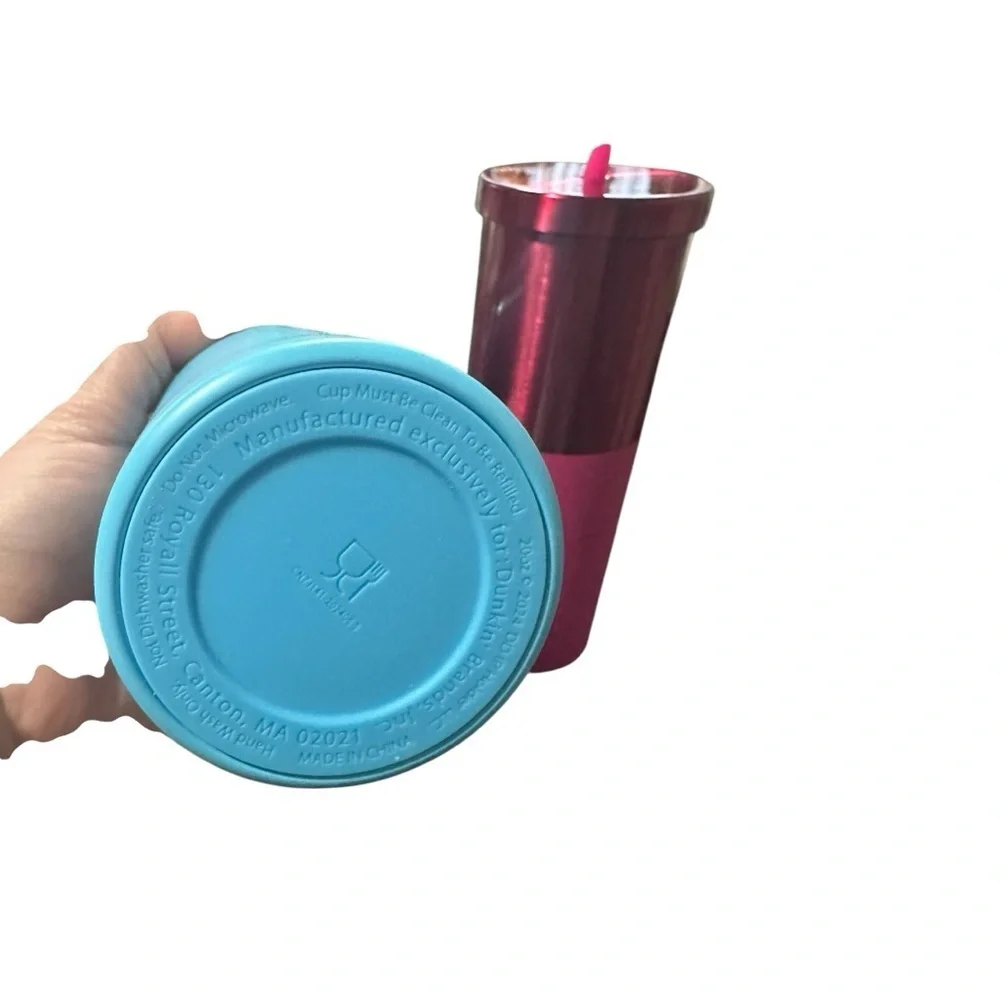 Dunkin' 20 oz. Polished Stainless Steel Sipper Tumblers Blue & Pink Siz 20oz